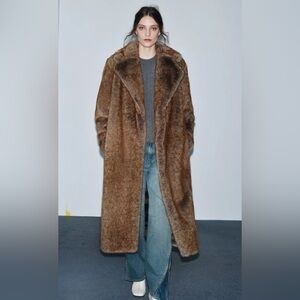 Zara Brown Faux Fur Coat